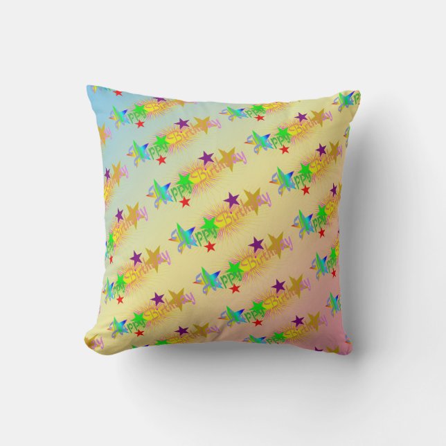 Happy Birthday and Stars - Throw Pillow (Front)