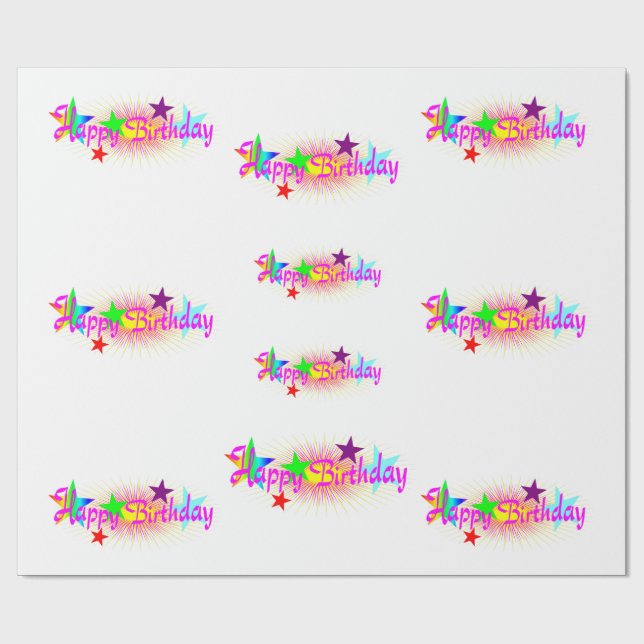 Happy Birthday and Stars - Wrapping Paper (Flat)
