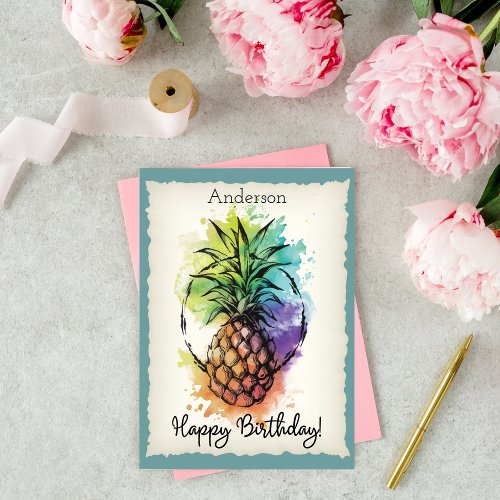 Happy Birthday Anderson Pineapple Customizable  Card