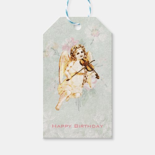 Happy Birthday Angel Playing a Violin Gift Tags