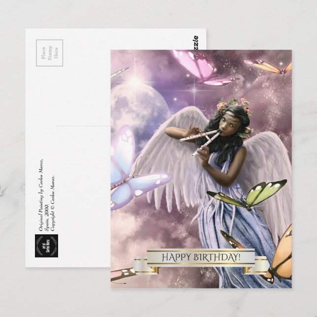 Happy Birthday. Angel with Butterflies Postcard (Front/Back)