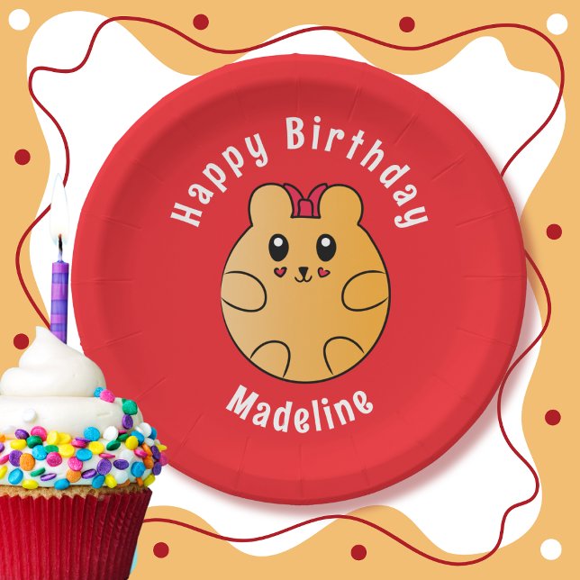 Happy Birthday Animal Cartoon Personalized Red Paper Plates (Creator Uploaded)