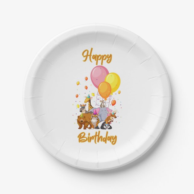 Happy Birthday Animal Collection Paper Plates (Front)
