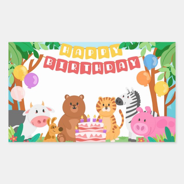 Happy Birthday Animals Rectangular Sticker (Front)