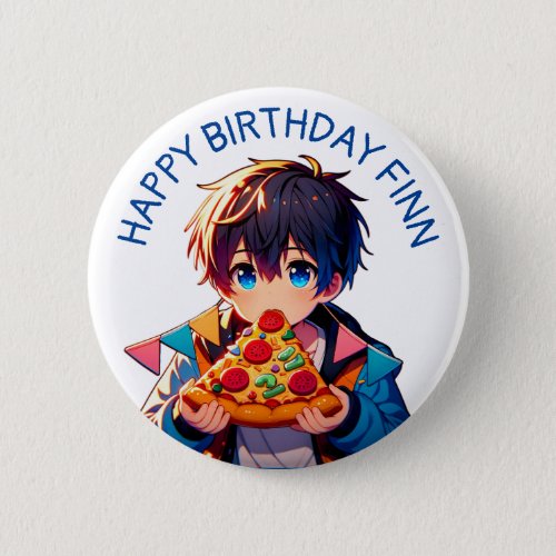 Happy Birthday  Anime Boys Pizza Party Button