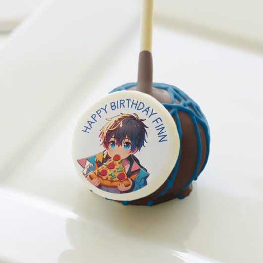 Happy Birthday | Anime Boy's Pizza Party Cake Pops (Front Insitu)