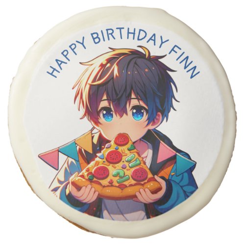 Happy Birthday  Anime Boys Pizza Party Sugar Cookie