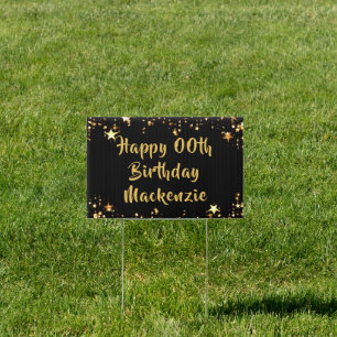 Happy Birthday Any Age Black and Gold Stars Sign