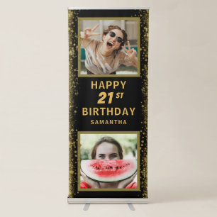 Happy Birthday Any Age Black & Gold  Retractable Banner