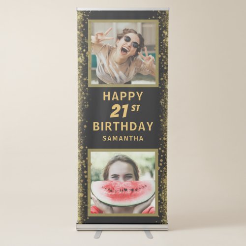 Happy Birthday Any Age Black  Gold  Retractable Banner
