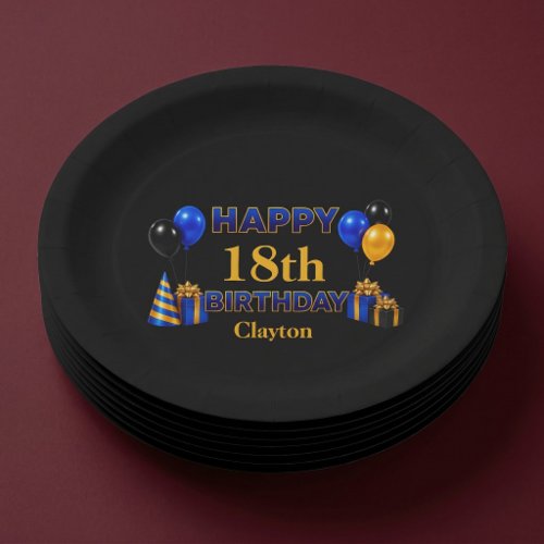 Happy Birthday Any Age Black Paper Plates