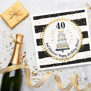 Happy Birthday Any Age Black, White, Gold Glitter Napkins