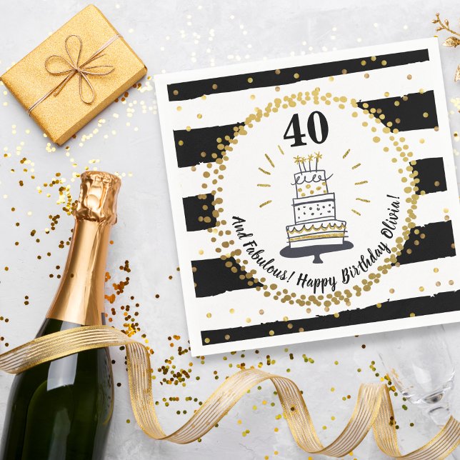 Happy Birthday Any Age Black, White, Gold Glitter Napkins (Creator Uploaded)