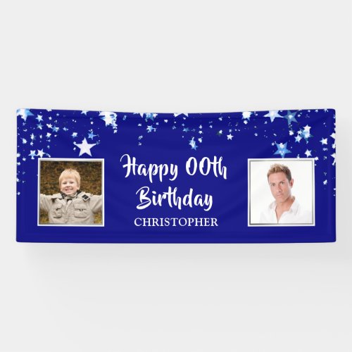 Happy Birthday ANY AGE Blue Stars Personalized Banner
