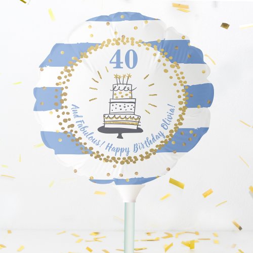Happy Birthday Any Age Blue White And Gold Glitter Balloon