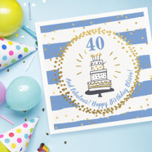 Happy Birthday Any Age Blue White and Gold Glitter