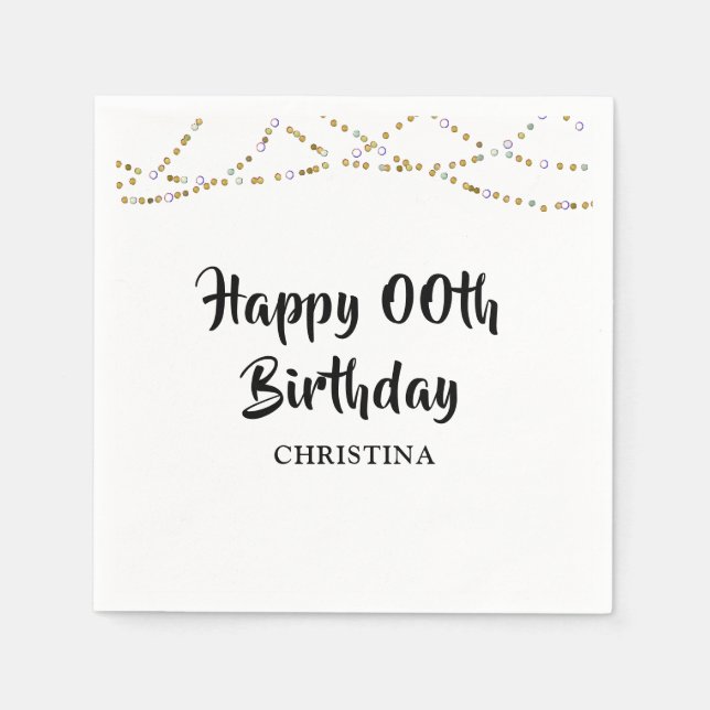 Happy Birthday ANY AGE Gold String Lights Napkins (Front)