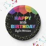 Happy Birthday Any Age Name Colorful Balloons Paper Plates<br><div class="desc">Celebrate your special someone with these fun and colorful birthday paper plates featuring brightly colored balloons and faux gold confetti glitter.  Just add the birthday person's age and name to personalize. Bold and colorful yet simple and fun - the perfect napkins for any aged birthday party celebration.</div>