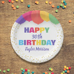 Happy Birthday Any Age Name Colorful Balloons Paper Plates<br><div class="desc">Celebrate your special someone with these fun and colorful birthday paper plates featuring brightly colored balloons and faux gold confetti glitter.  Just add the birthday person's age and name to personalize. Bold and colorful yet simple and fun - the perfect napkins for any aged birthday party celebration.</div>