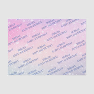 Happy Birthday, Any Age, Name, Stars, Pink & Blue Tissue Paper