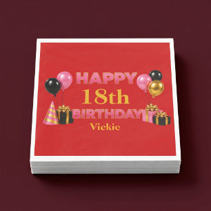 Happy Birthday Any Age Red Napkins