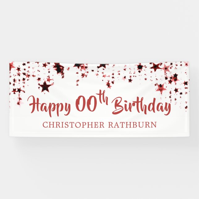 Happy Birthday ANY AGE Red Stars Name Banner (Horizontal)