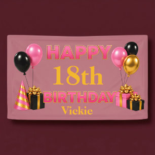 Happy Birthday Any Age Rose Gold Banner