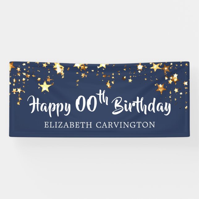 Happy Birthday Any Age Stars Blue Personalized Banner (Horizontal)
