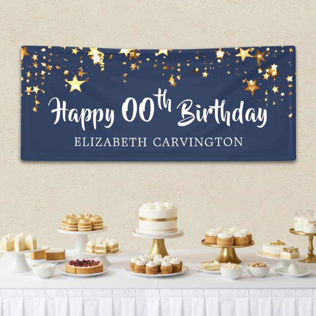 Happy Birthday Any Age Stars Blue Personalized Banner (Creator Uploaded)