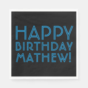Happy Birthday (ANY NAME) Blue & Black (or diy) Napkins