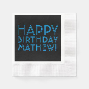Happy Birthday (ANY NAME)   Blue & Black (or diy) Napkins