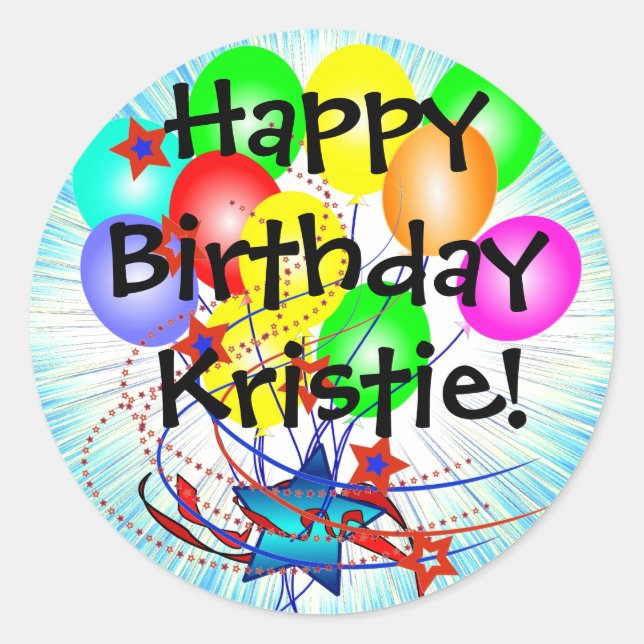 Happy Birthday & Any Name Fun Birthday Stickers (Front)