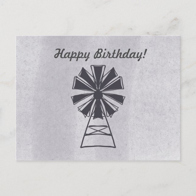 Happy Birthday Any Occasion Windmill Postcard (Front)