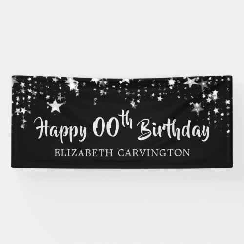 Happy Birthday ANY YEAR Black Silver Personalized Banner