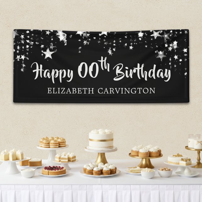 Happy Birthday ANY YEAR Black Silver Personalized Banner (Creator Uploaded)