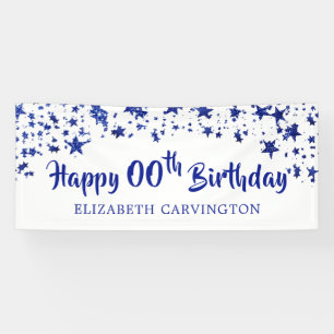 Happy Birthday ANY YEAR Blue Glitter Personalized Banner