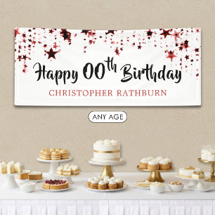 Happy Birthday ANY YEAR Red Stars Name Banner