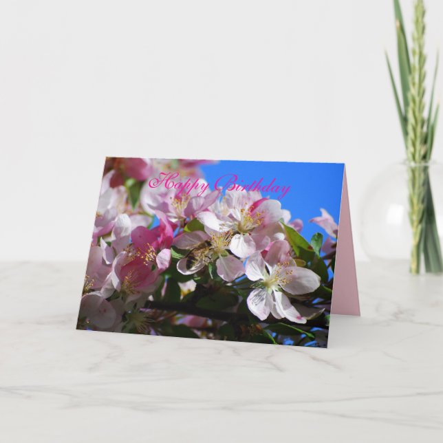 Happy Birthday Apple Blossoms, Honey Bee Card (Front)