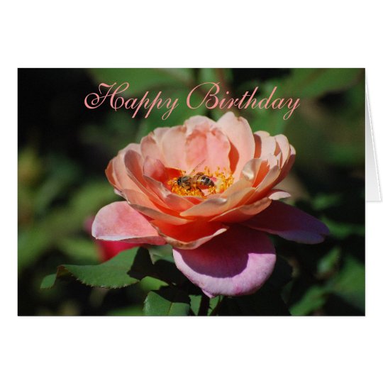 Happy Birthday Apricot & Lavender Rose Honeybee Card