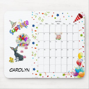 Happy Birthday April 2022 Calendar Mouse Pad