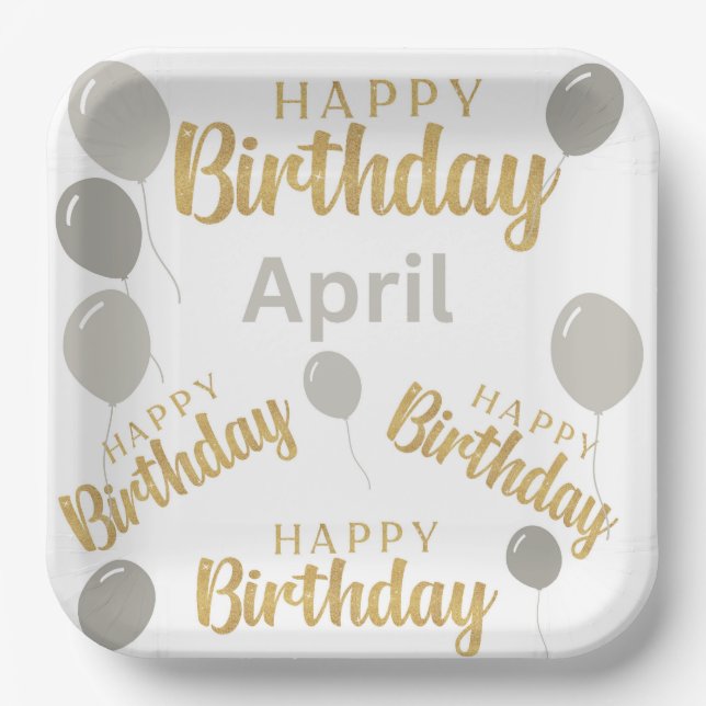 Happy birthday April birthdays Paper Plate (Front)