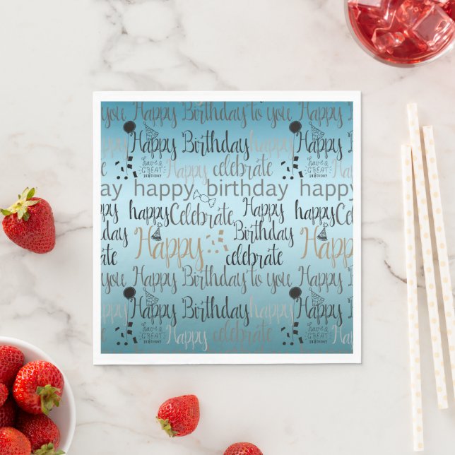 Happy Birthday Aqua Ombre Napkins (Insitu)