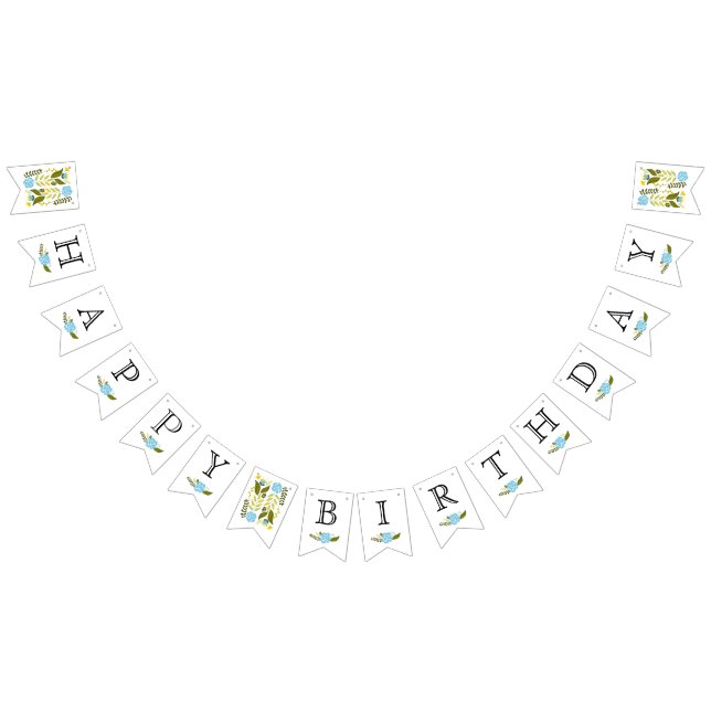 Happy Birthday aqua, yellow flowers cute floral Bunting Flags (All)