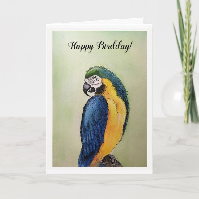 Happy Birthday Ara Watercolor & Ink Painting Card (Front)
