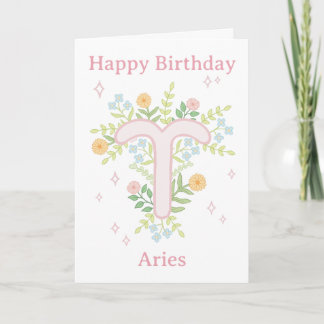 Happy Birthday Aries Floral Illustration  Card