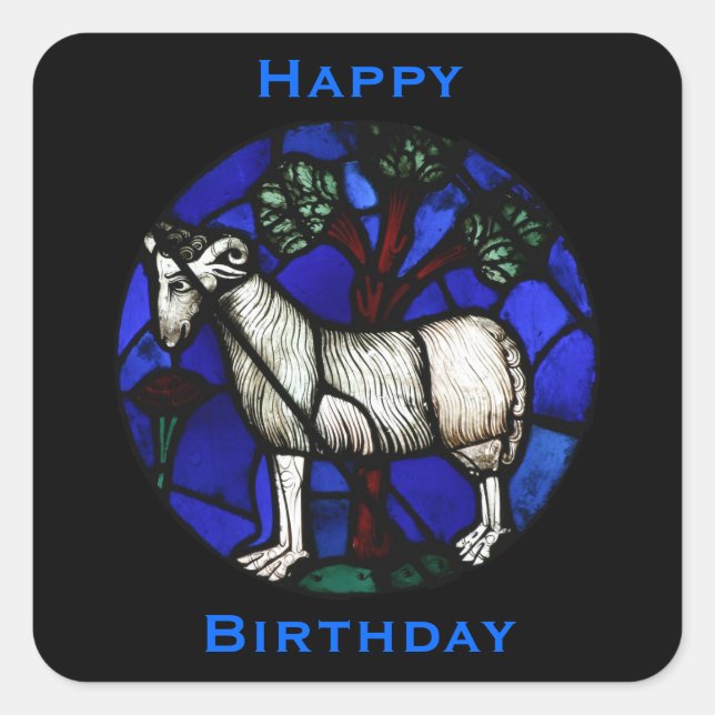 Happy Birthday Aries Ram West & Chinese Astrology Square Sticker (Front)