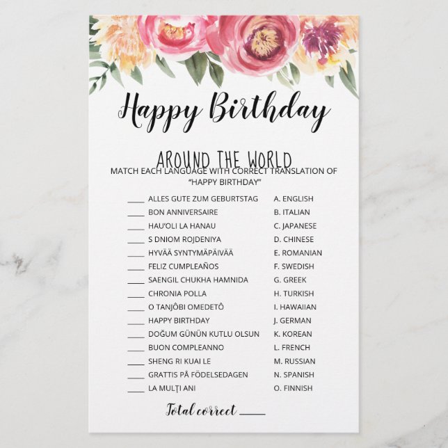 Happy Birthday around the world Birthday Game (Front)