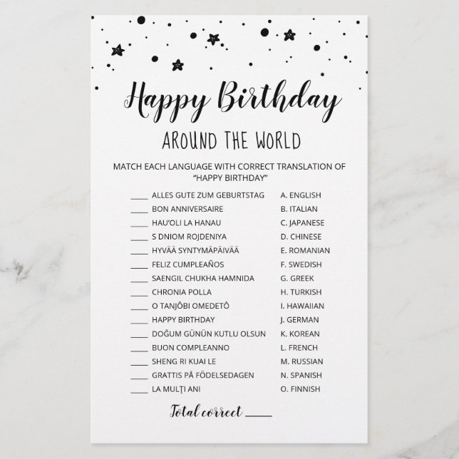 Happy Birthday around the world Birthday Game (Front)