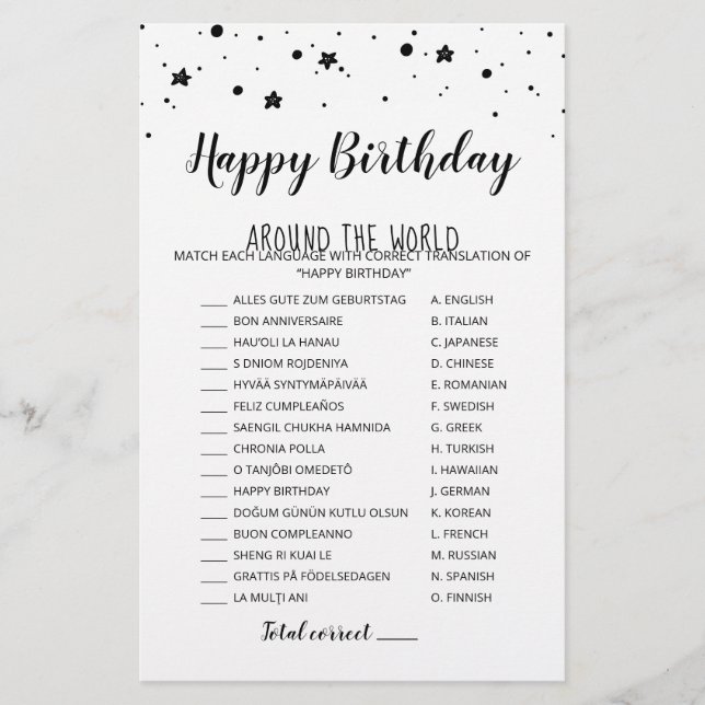 Happy Birthday around the world Birthday Game (Front)