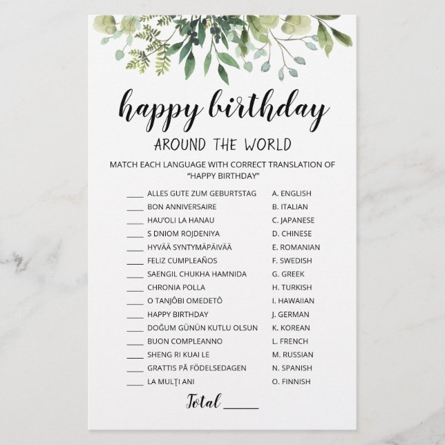 Happy Birthday Around The World editable game (Front)